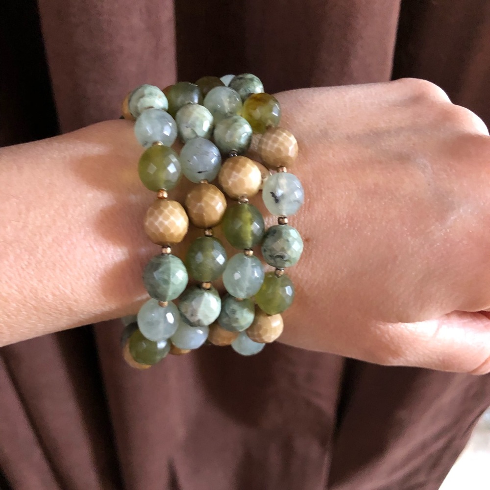 Cookie Lee, green and tan bracelet set